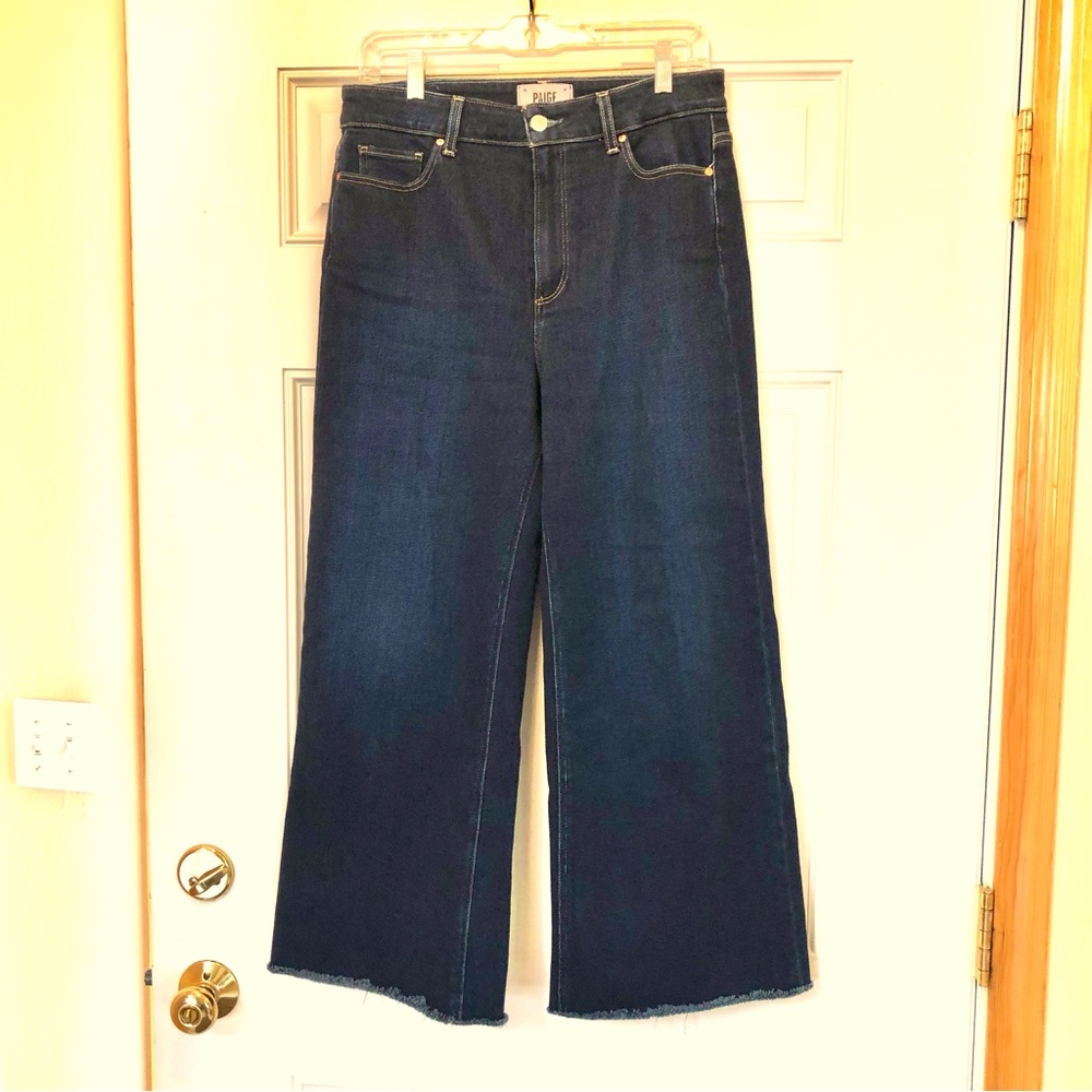Paige Jean Anessa Dark Wash Womens Size 30 Wide Leg Frayed Hem